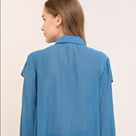 Embroidered Button Up Blouse with Ruffle - Picture 6 of 6